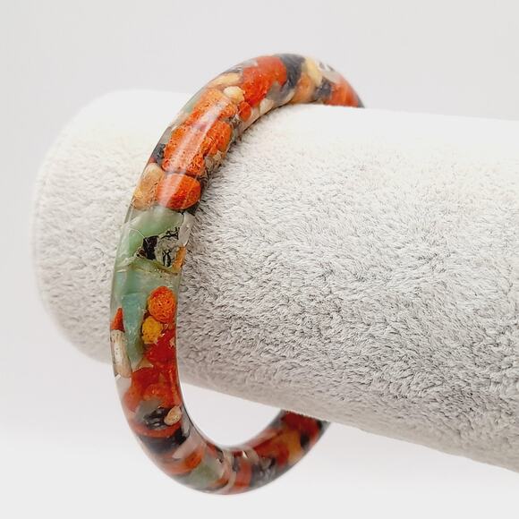 Vintage Transparent Resin Bangle Bracelet Filled With Rock Chips - Picture 1 of 10